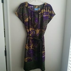 NWOT olive tan and purple short sleeve dress